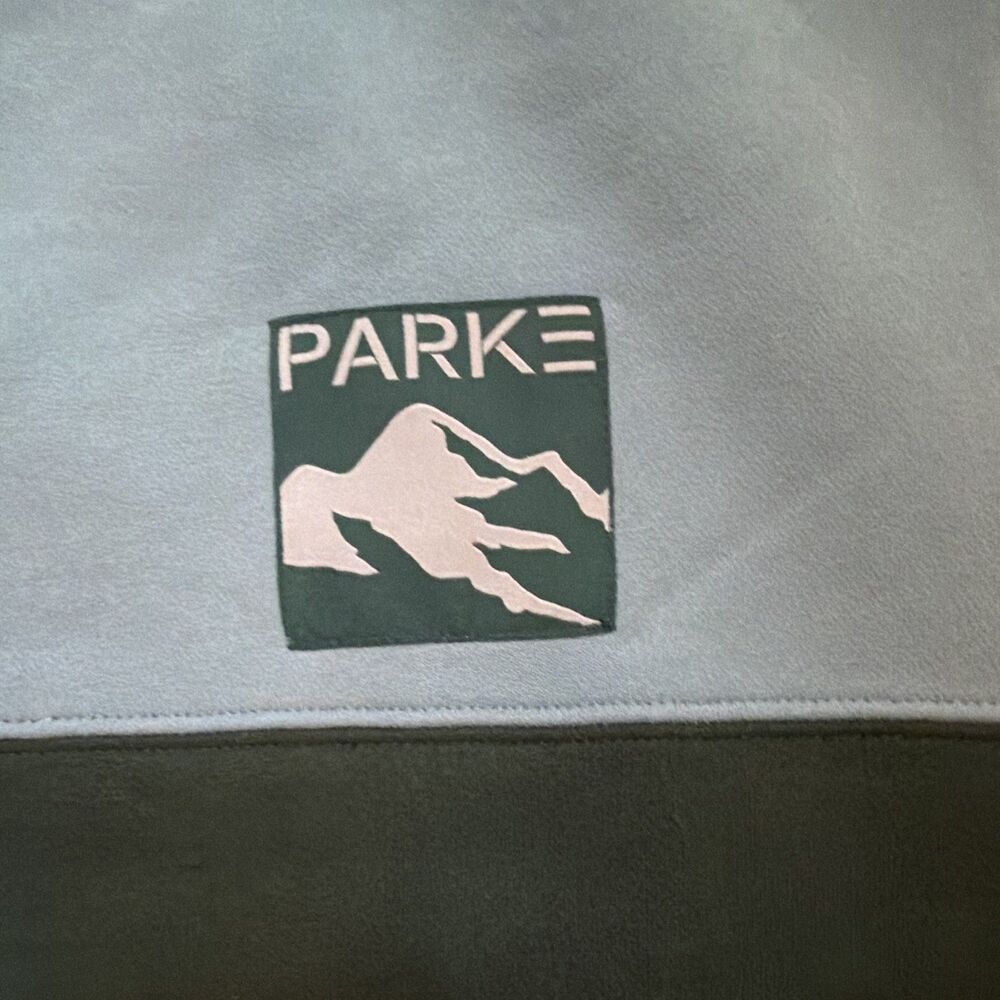 PARKE Colorblock Mock Neck Fleece Logo Pullover Sweatshirt Women’s S/M Blue - Picture 2 of 7